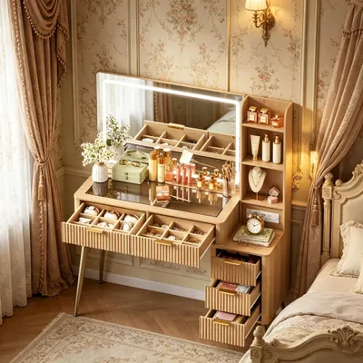 Immagine prodotto di Tavolino da camera da letto, tavolino da trucco con grande specchio, specchiera (disponibile solo con il tavolino da trucco)