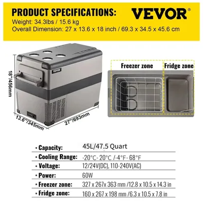 Produktbild von Kühlbox mit Kompressor, 15L-55L - Tragbarer Mini-Kühlschrank und Gefrierschrank für Auto, Camping und Reisen, 12/24V und 110-240V