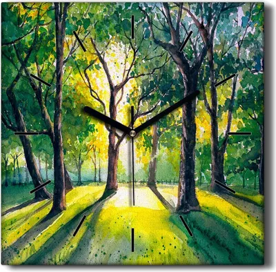 Produktbild von Coloray Hodiny Unikátní 30x30 cm  Tiché hodiny Pro obývací pokoj a kuchyň Nástěnné hodiny Plátno Černé ručičky hodin - Les listy slunce