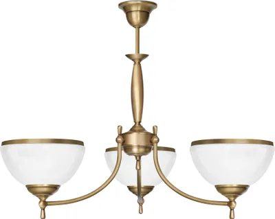 Produktbild von Kronleuchter Messing Goldpatina Hochglanz-Glasschirm weiß glänzend Ø65x52cm 3xE27 180W Esszimmer Wohnzimmer klassisch elegant höhenverstellbar Decke