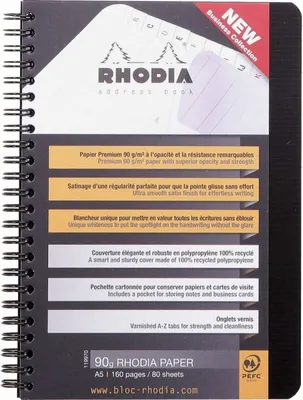 Produktbild von Rhodia 119970C, 80 Seiten, Softcover, Schwarz, A5, 90 g/m², Polypropylen (PP)