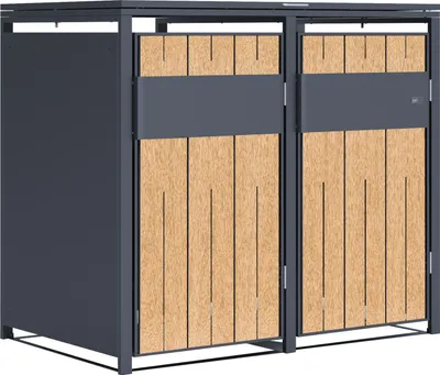 Immagine prodotto di AXI Luke Copribidone Spazzatura in Metallo Antracite/Effetto Legno - Copri Bidone Spazzatura 2 contenitori - Max. 240L - Copribidone Spazzatura Esterno con eccellente ventilazione