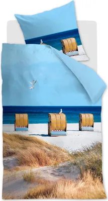 Produktbild von Beddinghouse Bettwäsche Renforcé - Beachbassinet 135 x 200 cm Strandkörbe, Düne, Meer, blau