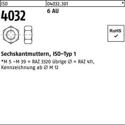 Produktbild von Sechskantmutter ISO 4032 M 68 6 Automatenstahl