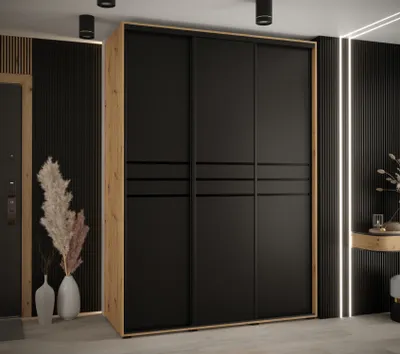 Produktbild von Kleiderschrank YVONA 10 - 180/60 cm, Eiche handwerklich / schwarz / schwarz