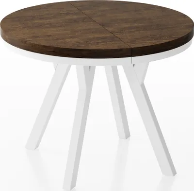 Obrázek produktu pro Designový kulatý rozkládací jídelní stůl - Loftový, industriální, prostorově úsporný - Bílé nohy - 90 až 170 cm - pro 4-8 osob - Vyrobeno v EU - Dub Lefkas - 170 cm