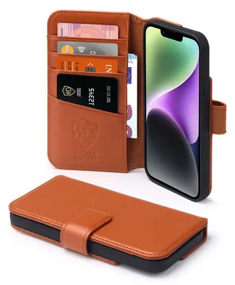 Productafbeelding van MobyDefend Hoesje - Geschikt voor iPhone 14 - Luxe Leren Wallet Bookcase - Lichtbruin
