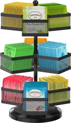 Produktbild von Metall Teebeutelhalter Drehbar Teebox 9 Fächer Schwarz 108 Tea Bag