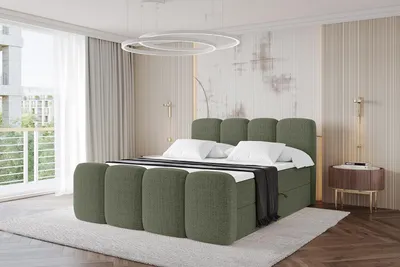 Produktbild von ALTDECOR Boxspringbett mit Fußteil - NINA-Z - 180x200  Grün Aragon- Komplett-Set mit Taschenfederkern Matratze und Topper, Polsterbett mit H4-Matratze Bettkästen, Lattenrost, Bett mit Stauraum, Doppelbett, Boxbett