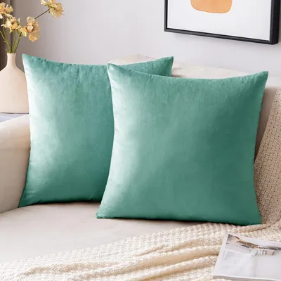 Immagine prodotto di Set di 2 federe per cuscini in velluto, 45x45 cm, colore verde-blu