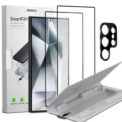 Obrázok produktu pre 2-balenie Samsung S24 Ultra Ochranné sklo na displej & 1-balenie ochrana objektívu - Tvrdené sklo | [Automatická inštalácia] - Bez bublín