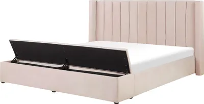 Produktbild von BELIANI Gepolsterte Wasserbett Pastellrosa 180 x 200 cm aus Samtstoff mit Stauraum Elegantes Doppelbett Modernes Design