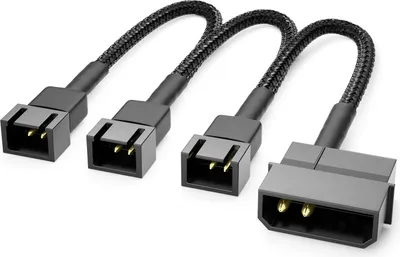 Produktbild von deleyCON 20cm 4-Pin Molex 12V auf 3x3-Pin Lüfterkabel - Lüfteradapter Lüfterkabel für Prozessor- und Gehäuselüfter - Verlängerung Netzteil Lüfter Kabel Schwarz