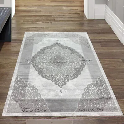 Immagine prodotto di Tappeto grigio argento ornamento design di facile manutenzione resistente soggiorno dimensioni - 80 x 150 cm