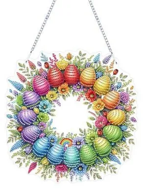 Produktbild von Diamond Painting Ostern Kranz Anhänger 5D DIY Handwerk zum Aufhängen Frühlingdeko Fensterbild Stil-B