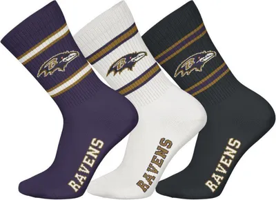 Image de NFL Baltimore Ravens 3-Pack Soft Coton Crew Socks | 39/42 Purple/White/Black