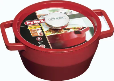Produktbild von PYREX Slow Cook Bratentopf rund, mit Deckel, ø: 200 mm, rot