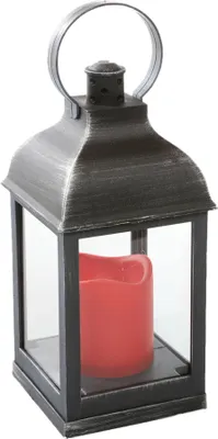 Produktbild von Klassische LED Laterne Außen Schmiedeeisen Optik mit Timer & Roter Kerze - Batteriebetriebene Gartenlaterne für Stimmungsvolle Beleuchtung