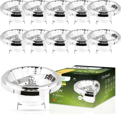 Produktbild von LUMILED LED žiarovky sada 10 žiaroviek AR111 G53 s päticou 12V 15W (ekvivalent 100 W) Teplá biela 3000K 24° strieborná 1521 lm