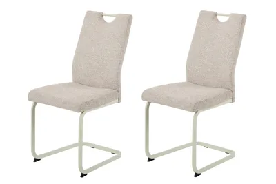Produktbild von Hela Tische, 2er SET Freischwinger Esszimmerstuhl Tivoli, Bezug Webstoff Creme Boucleòptik, Lehne mit Griff, Vierkantgestell Perlweiß, 140kg belastbar