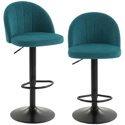 Immagine prodotto di Set di 2 Sgabelli da Bar 43x48x84-106 cm Sgabelli Moderni Girevoli con Poggiapiedi in Velluto Blu
