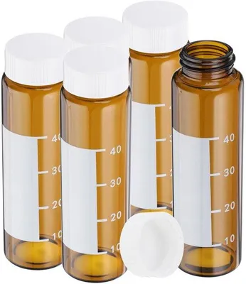 Productafbeelding van Kleine glazen monsterflessen met deksels - 5 stuks 50 ml