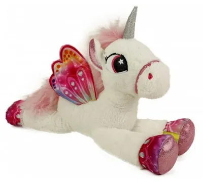 Image de Peluche géante : licorne couchée blanche avec ailes 88 cm - animal fantastique
