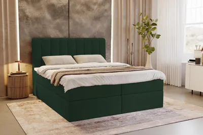 Obrázek produktu pro MTJMöbel kontinentální postel ARIA 160x200 se dvěma kontejnery na ložní prádlo + matrace Bonell H3 S TOPPEREM T-25 - sametová látka KRONOS 19 lahvově zelená