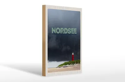 Produktbild von Holzschild Reise 20x30cm Nordsee Leuchtturm Gewitter