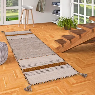 Produktbild von Läufer Natur Teppich Kelim Navarro Curry, Größe:70x140 cm
