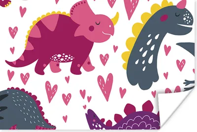 Produktbild von MuchoWow® Poster Dino - Herz - Muster - Rosa - Mädchen - Dinosaurier 120x80 cm - Bilder