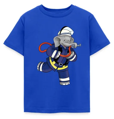 Produktbild von Spreadshirt Benjamin Blümchen Als Feuerwehrmann Kinder T-Shirt, 110/116 (5-6 Jahre), Royalblau