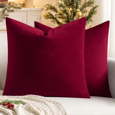 Productafbeelding van Set van 2 kussenhoezen, decoratieve kussens, sofa kussens, kussenhoezen met verborgen rits, 55 x 55 cm, bordeauxrood