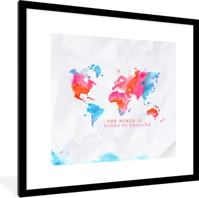 Produktbild von MuchoWow® Gerahmtes Poster Karte - Aquarell - Sprichwörter 40x40 cm - Poster mit Schwarzem Bilderrahmen Wandposter Rahmen Foto Bilder - Poster - Plakat im Rahmen