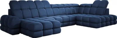 Image de DomoHome Canapé d'angle Tollo bleu Tissu solaire Côté droit 400x217x105 cm, Canapé en U avec fonction sommeil, Tiroir de lit 120x85x17 cm, Réglable électriquement