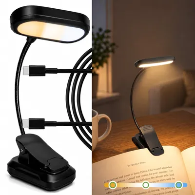 Produktbild von LUMILED LED Leselampe Buch Klemmlampe Schreibtischlampe CAMELO USB-C Dimmbar Klemmleuchte mit Akku 3 Lichtfarben 1600K/4200K/6000K flexibler Schwanenhals verstellbar zum Lesen, Lernen und Arbeiten