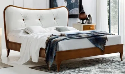 Produktbild von Casa Padrino Luxus Biedermeier Doppelbett Braun / Weiß 182 x 214 x H. 120 cm - Massivholz Bett mit Echtleder Kopfteil - Schlafzimmer Möbel - Luxus Qualität
