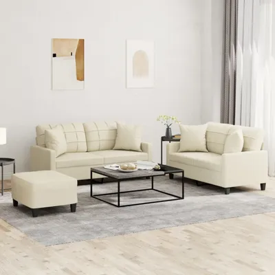 Produktbild von Möbel 3-tlg. Sofagarnitur mit Kissen Creme Kunstleder - Klassische Sofas 3201374