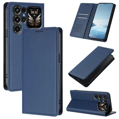 Produktbild von Handyhülle für Oukitel C68 Plus, Kunstleder Klapphülle Stoßfeste Magnetische Hülle mit Ständer Dunkelblau