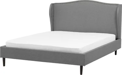 Zdjęcie produktu dla BELIANI Łóżko ze stelażem tapicerowane szare 160 x 200 cm z zagłówkiem styl glamour