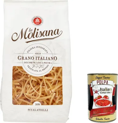Produktbild von 20x La Molisana Scialatielli N. 109 Pasta Lenta Lavorazione Teigwaren aus Hartweizengrieß Bronze-Zeichnung 500g + Italian Gourmet Polpa 400g