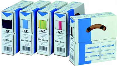 Produktbild von Filoform Schrumpfschlauch-Abrollbox, dünnwandig, Ø19,0 auf 9,5mm, ohne Innenkleber, schwarz, Rolle mit 7m, 1 Stk.