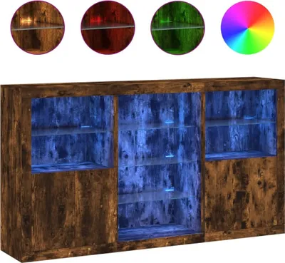 Image de Buffet avec lampes LED chêne fumé 181,5x37x100 cm