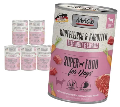 Zdjęcie produktu dla MAC's Dog Bezzbożowa Mokra Karma Dla Psa Głowizna Wołowa z Marchewką 6x400g