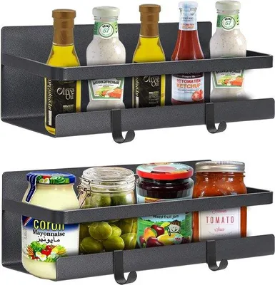 Image de Support magnétique de cuisine, 2 pièces, étagères de rangement noires