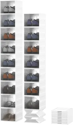 Produktbild von Faltbare Schuhboxen, stapelbar, 9 Stück, transparent, für Sneaker bis Größe 46