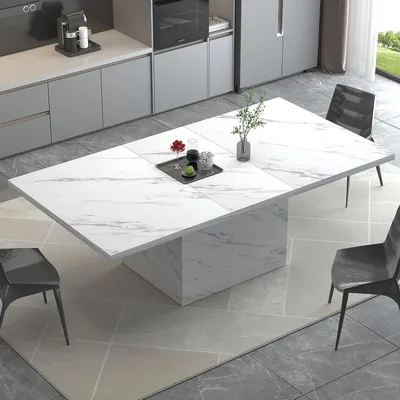 Zdjęcie produktu dla Stół jadalny prostokątny, biały, imitujący marmur, wymiary: 200 x 80 x 76 cm, przeznaczony dla 8-10 osób