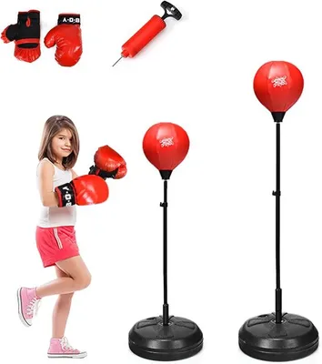 Productafbeelding van Standaard voor bokszak, hoogte verstelbaar van 120-154 cm, inclusief bokszak, bokshandschoenen en pomp. Bokspakket, geschikt voor kinderen en volwassenen