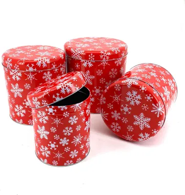 Produktbild von Heimtexland ® 4er Set Gebäckdosen Keksdose Vorratsdose Weihnachten Plätzchen Geschenkbox Lebensmittel Metalldosen Typ658 Krisalle rot
