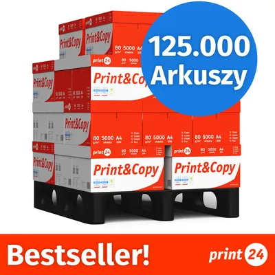 Zdjęcie produktu dla NOWOŚĆ: print24 Papier do drukarek i kopiarek, 125000 arkuszy, 25 x 5000, A4, Premium, ekstra biały, CIE 160, Zwycięzca testów, Certyfikat PEFC